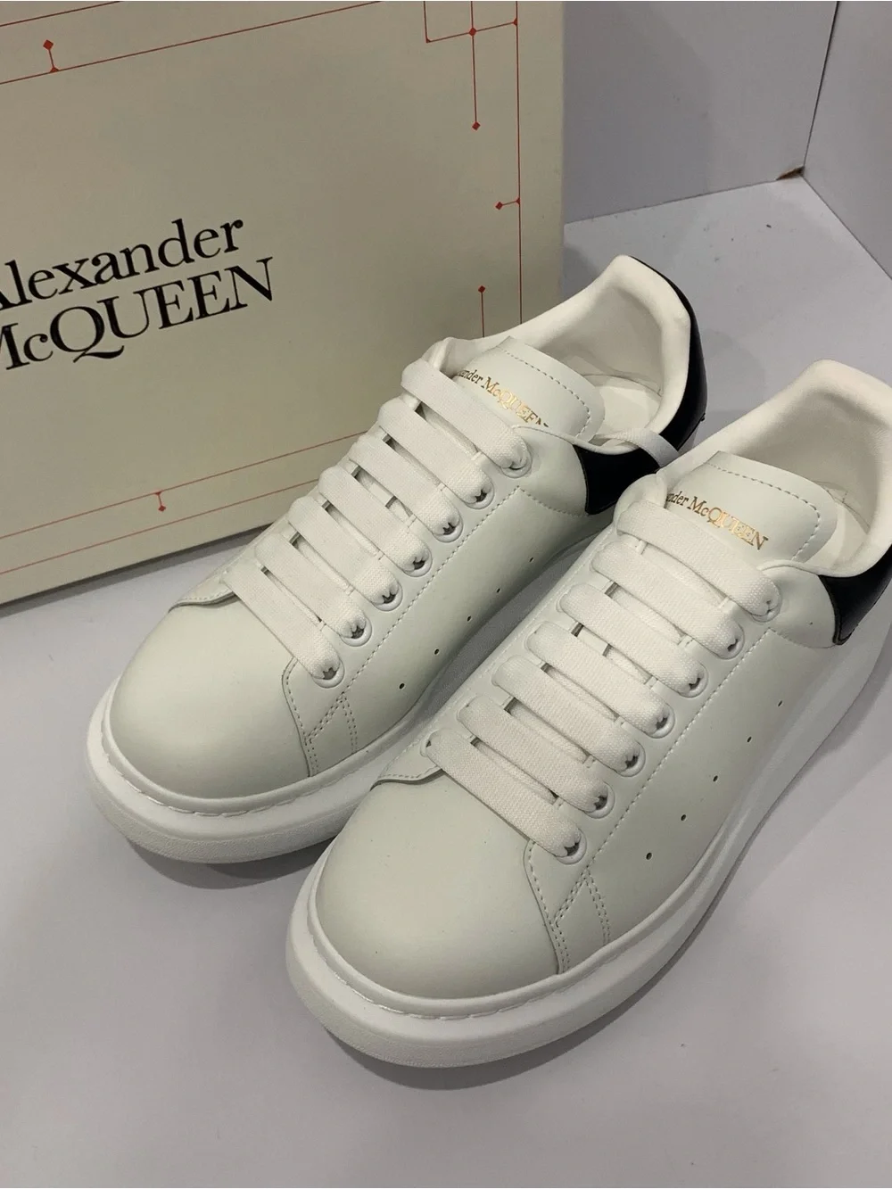 Alexander McQueen White Leather Sneakers with Black Heel Tab